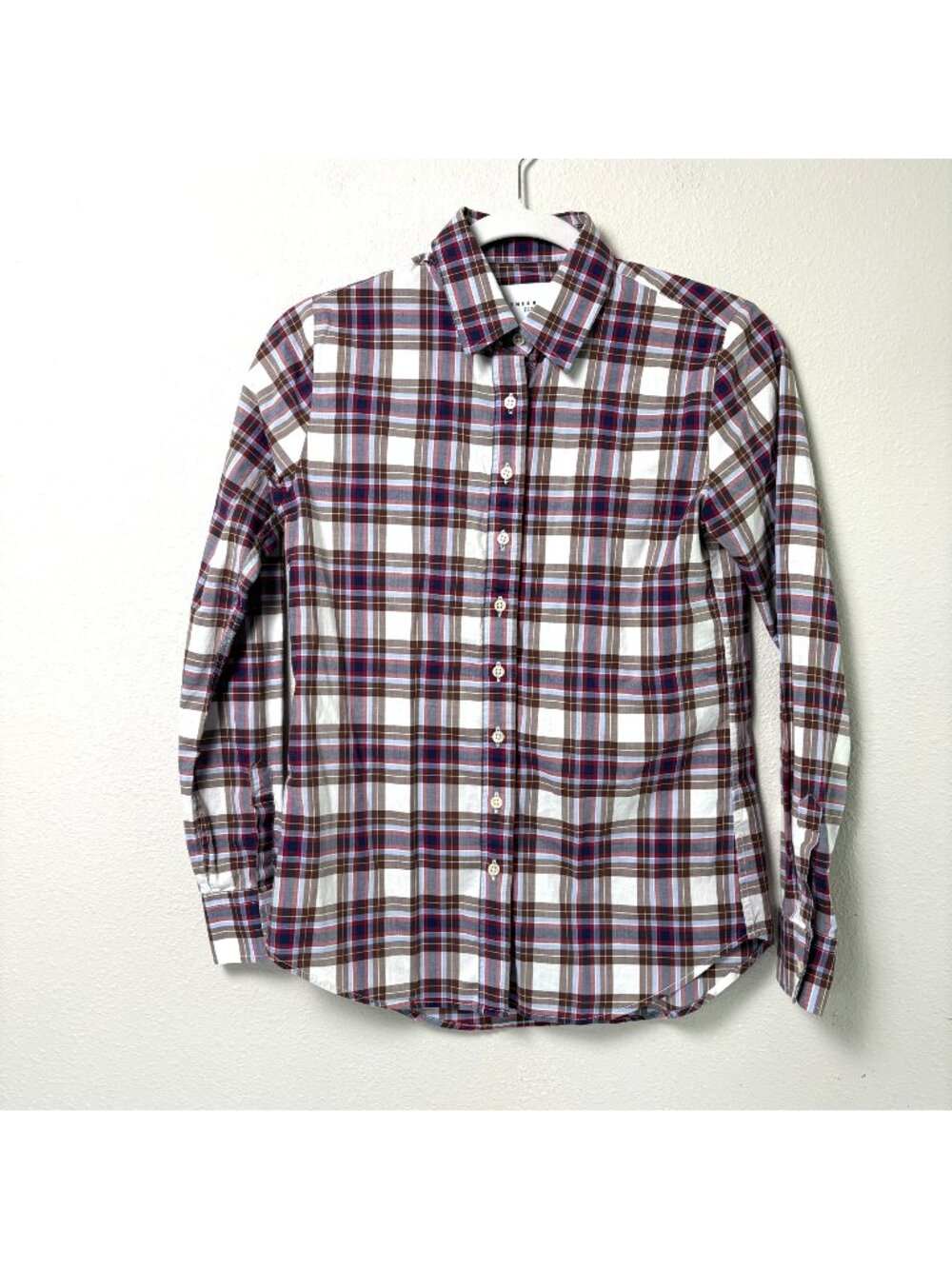 The Shirt Rochelle Behrens Button Front Top Size XS Multicolor Plaid Long Sleeve